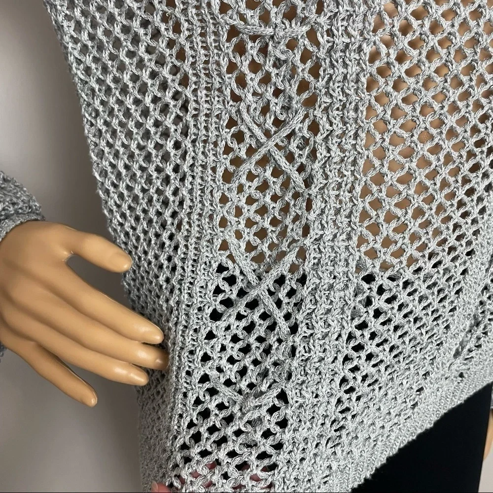 Rebecca Elliot Sweater  Crewneck – Bell Sleeves – Crisscross Lace-Up – Crocheted